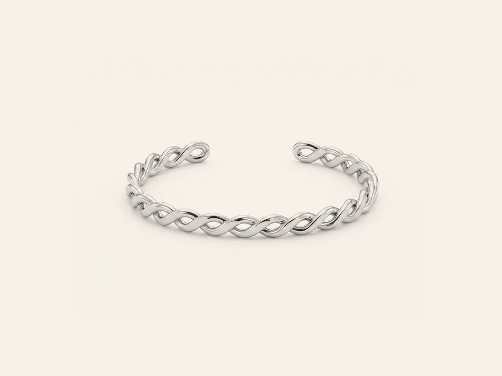 Faye Bangle in woven silver 316L stainless steel, Mini size