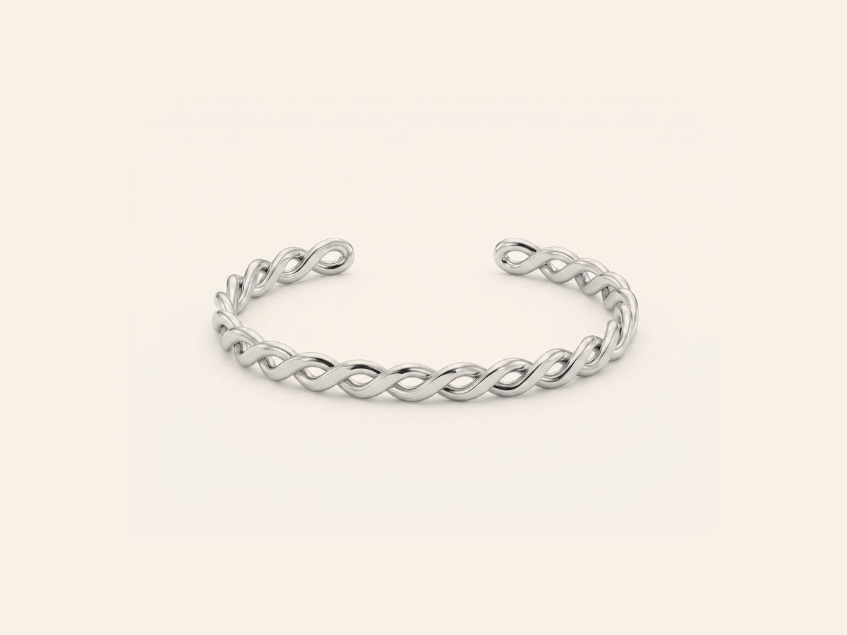 Faye Bangle in woven silver 316L stainless steel, Mini size