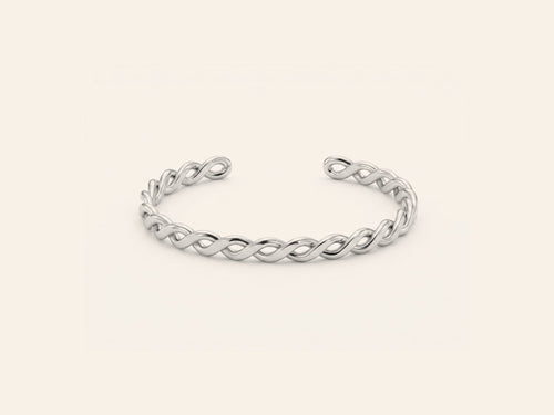 Faye Bangle in woven silver 316L stainless steel, Mini size