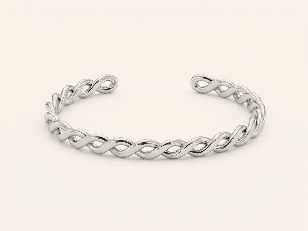 Faye Bangle in woven silver 316L stainless steel, Mother size