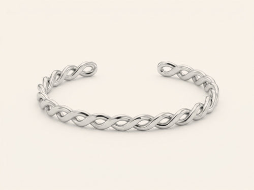 Faye Bangle in woven silver 316L stainless steel, Mother size