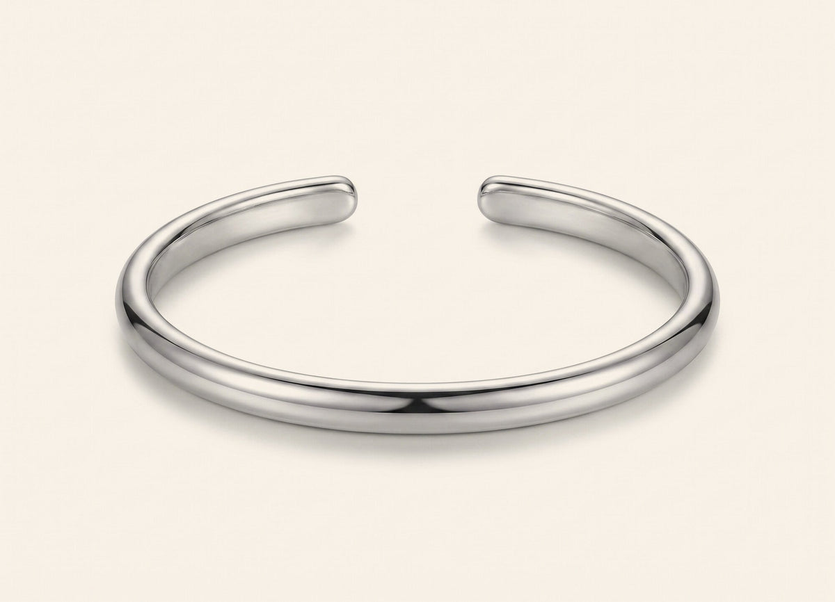 Rose Bangle in smooth silver 316L stainless steel, Mother size