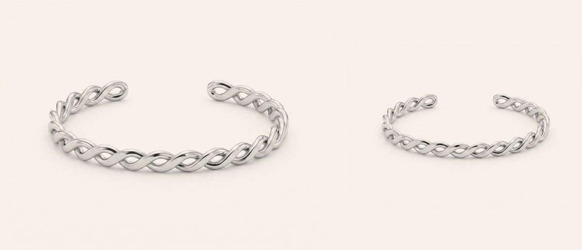 Faye Bangle Mother and Mini sizes shown to scale